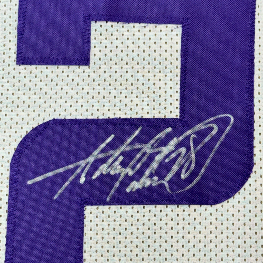 Framed Autographed/Signed Adrian Peterson 35x39 Minnesota White Football Jersey JSA COA