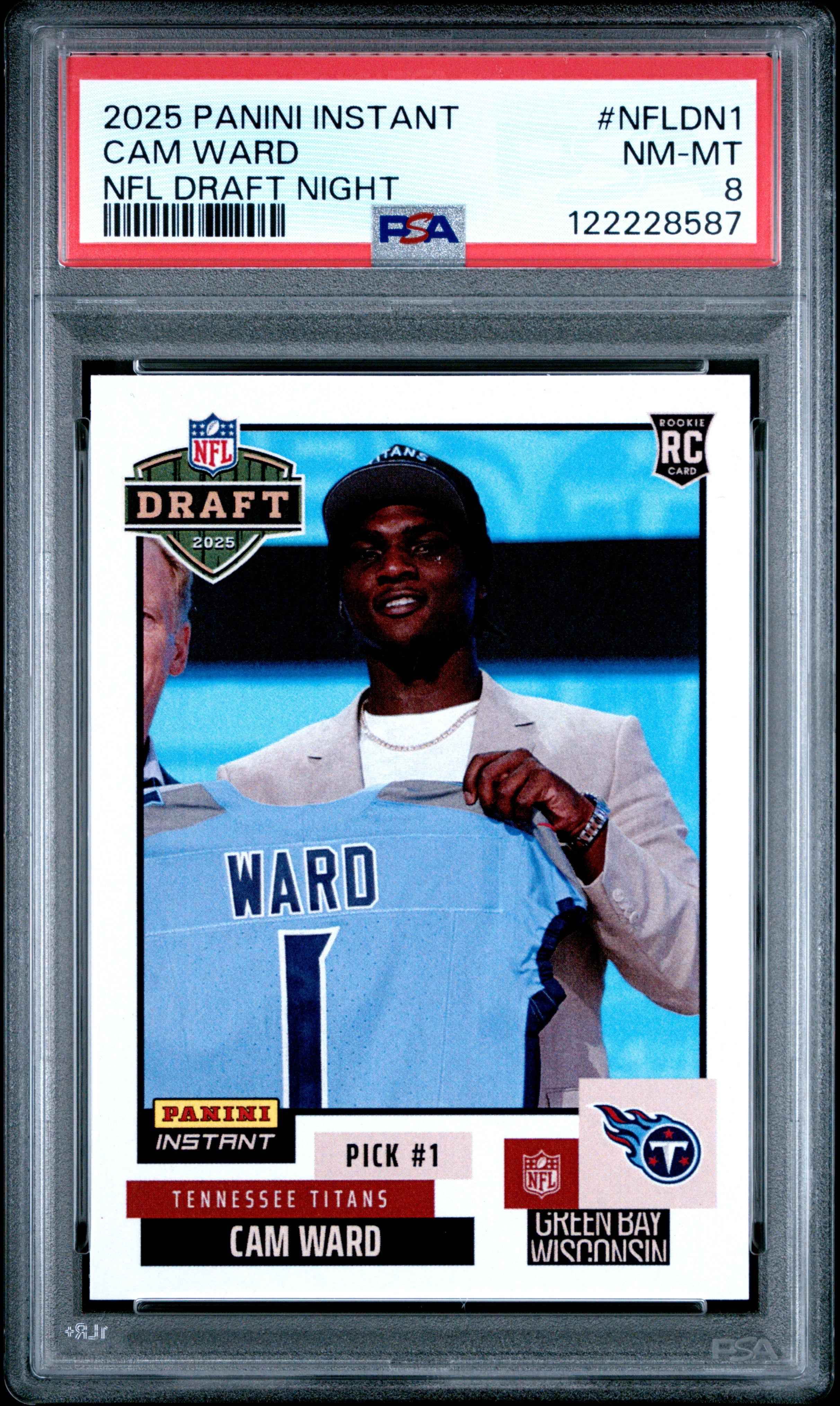 Graded 2025 Panini Instant Cam Ward #NFLDN1 NFL Draft Night Rookie RC Football Card PSA 8 Near Mint