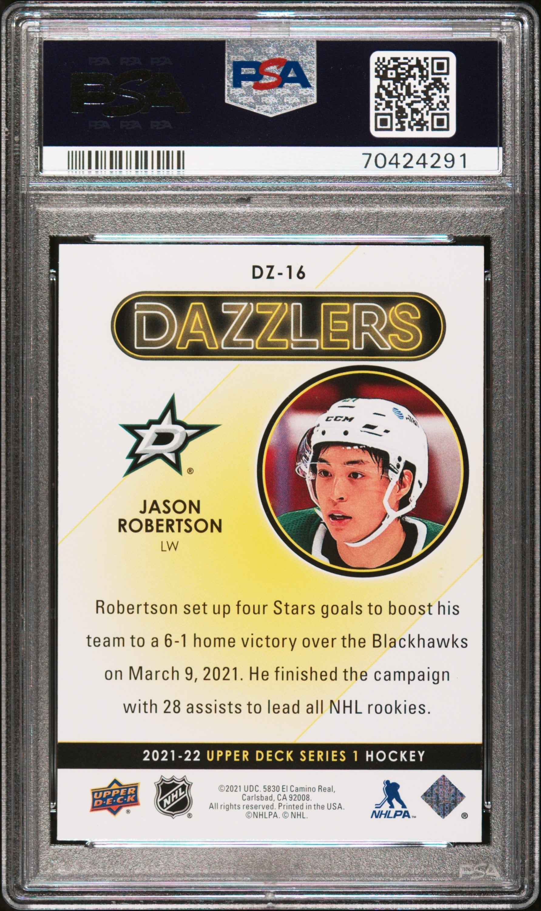Graded 2021 Upper Deck Jason Robertson #DZ16 Dazzlers Green Hockey Card PSA 10 Gem Mint