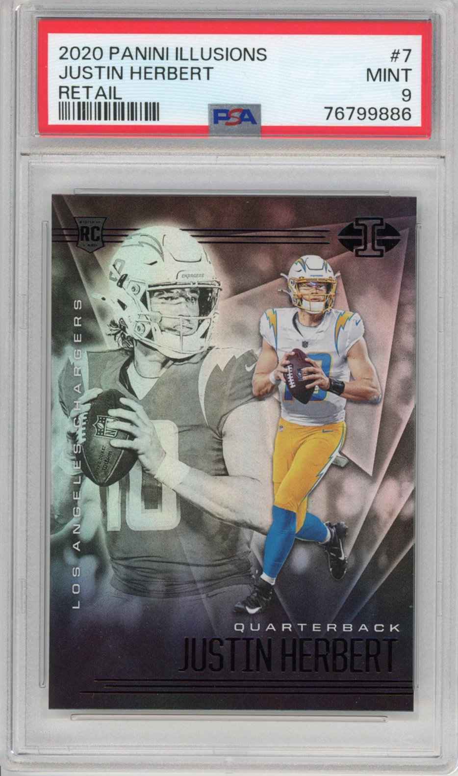 Graded 2020 Panini Illusions Justin Herbert #7 Retail Rookie RC Football Card PSA 9 Mint