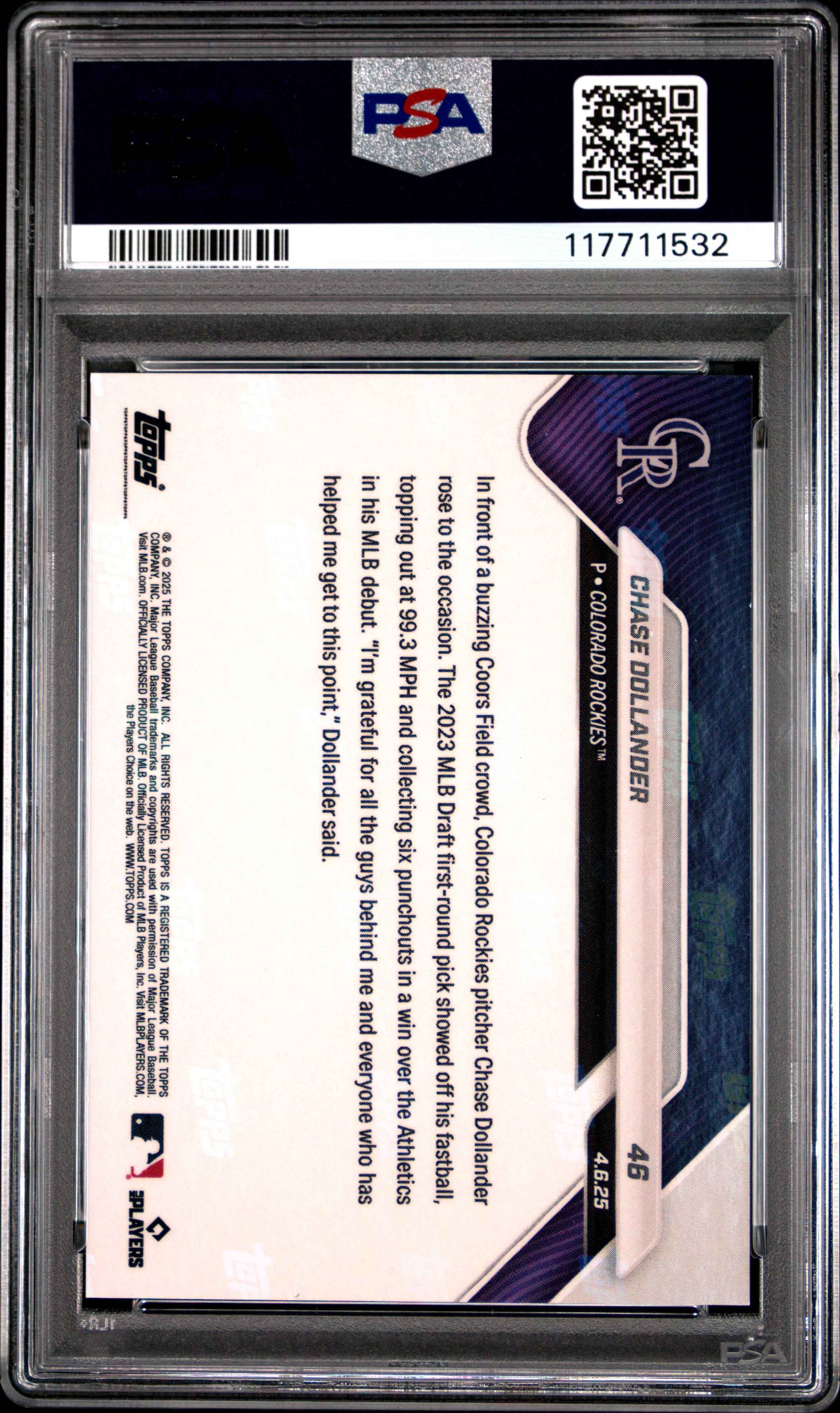 Graded 2025 Topps Now Chase Dollander #46 Gold Foil /50 Rookie RC Baseball Card PSA 10 Gem Mint