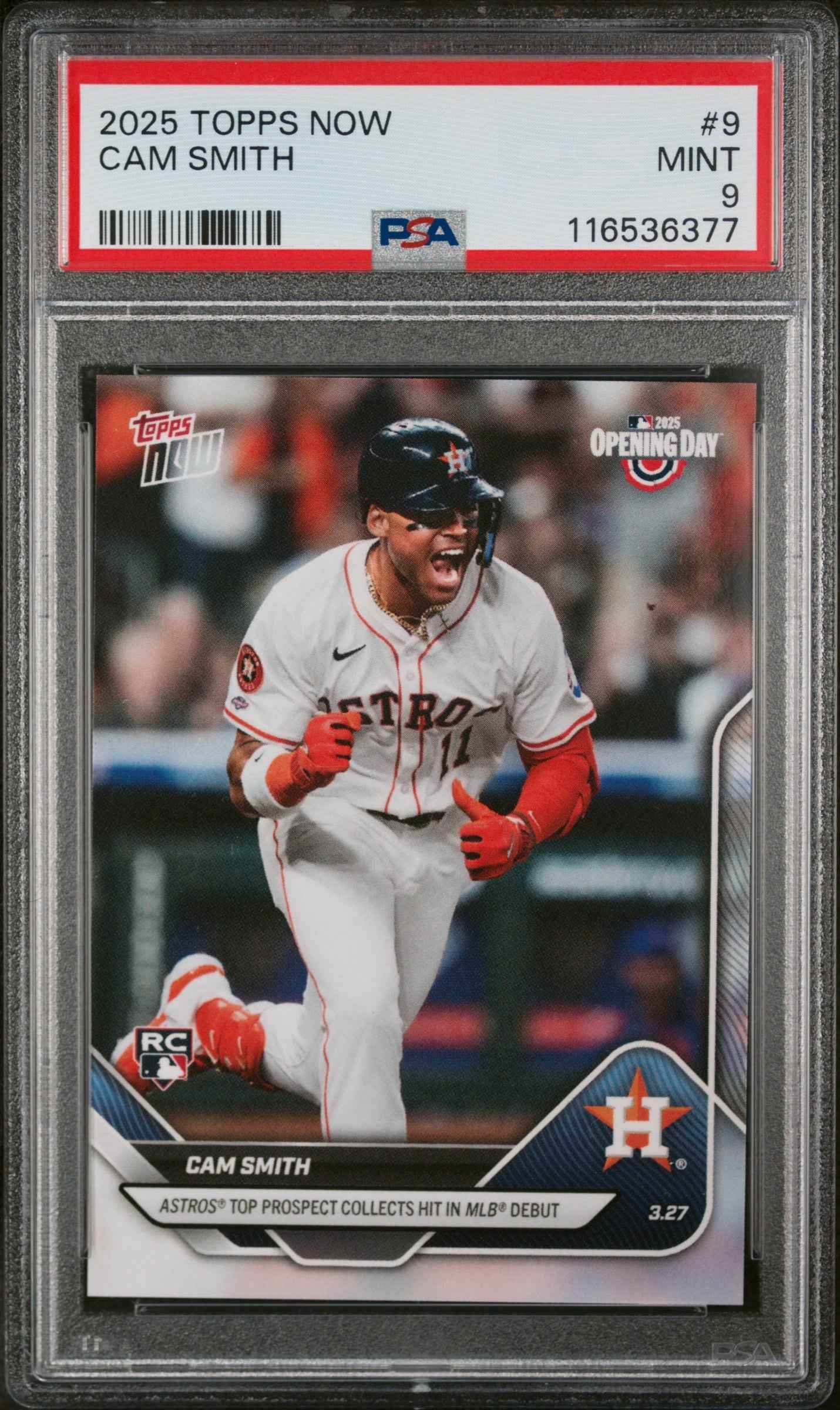 Graded 2025 Topps Now Cam Smith #9 Rookie RC Baseball Card PSA 9 Mint