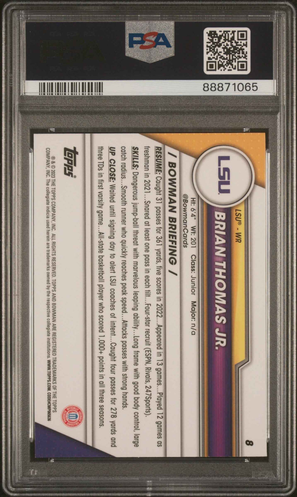 Graded 2023 Topps Bowman U Chrome Brian Thomas Jr #8 Rookie RC Football Card PSA 10 Gem Mint