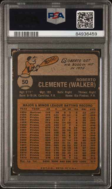 Graded 1973 Topps Roberto Clemente #50 Baseball Card PSA 1