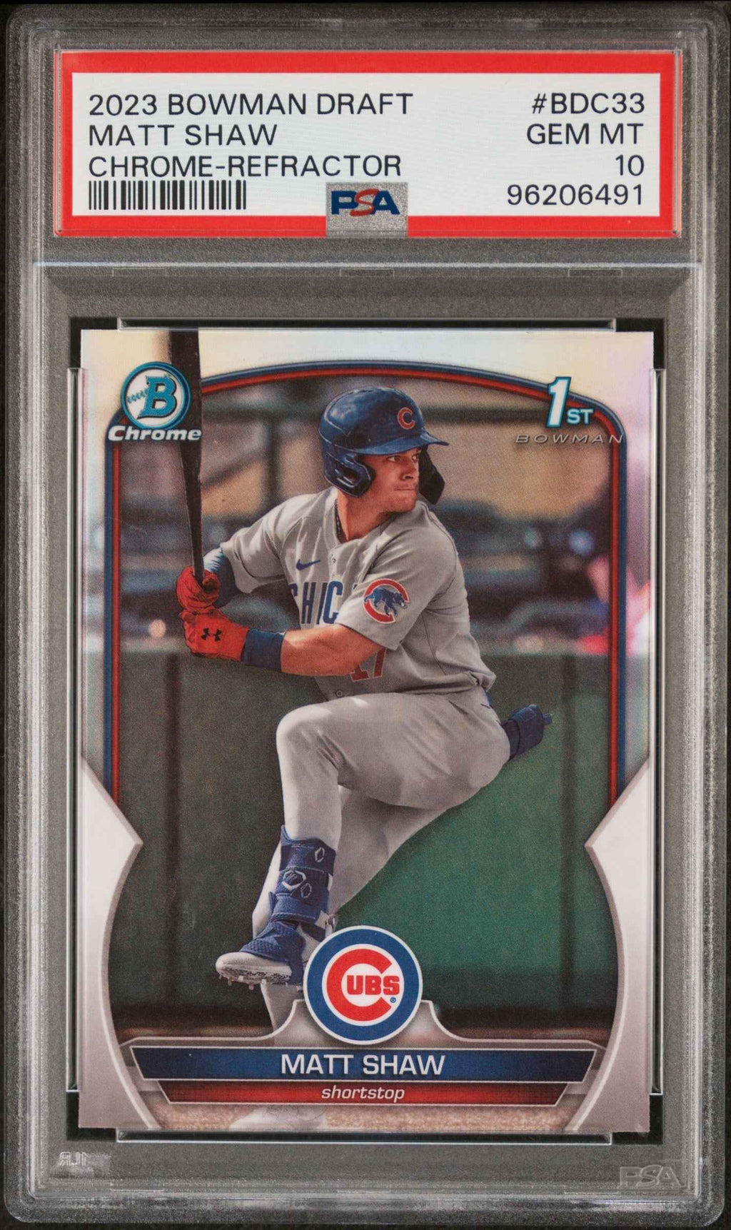 Graded 2023 Topps Bowman Draft Matt Shaw #BDC33 Chrome Refractor Rookie RC Baseball Card PSA 10 Gem Mint
