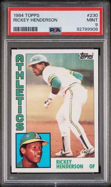 Graded 1984 Topps Rickey Henderson #230 Baseball Card PSA 9 Mint