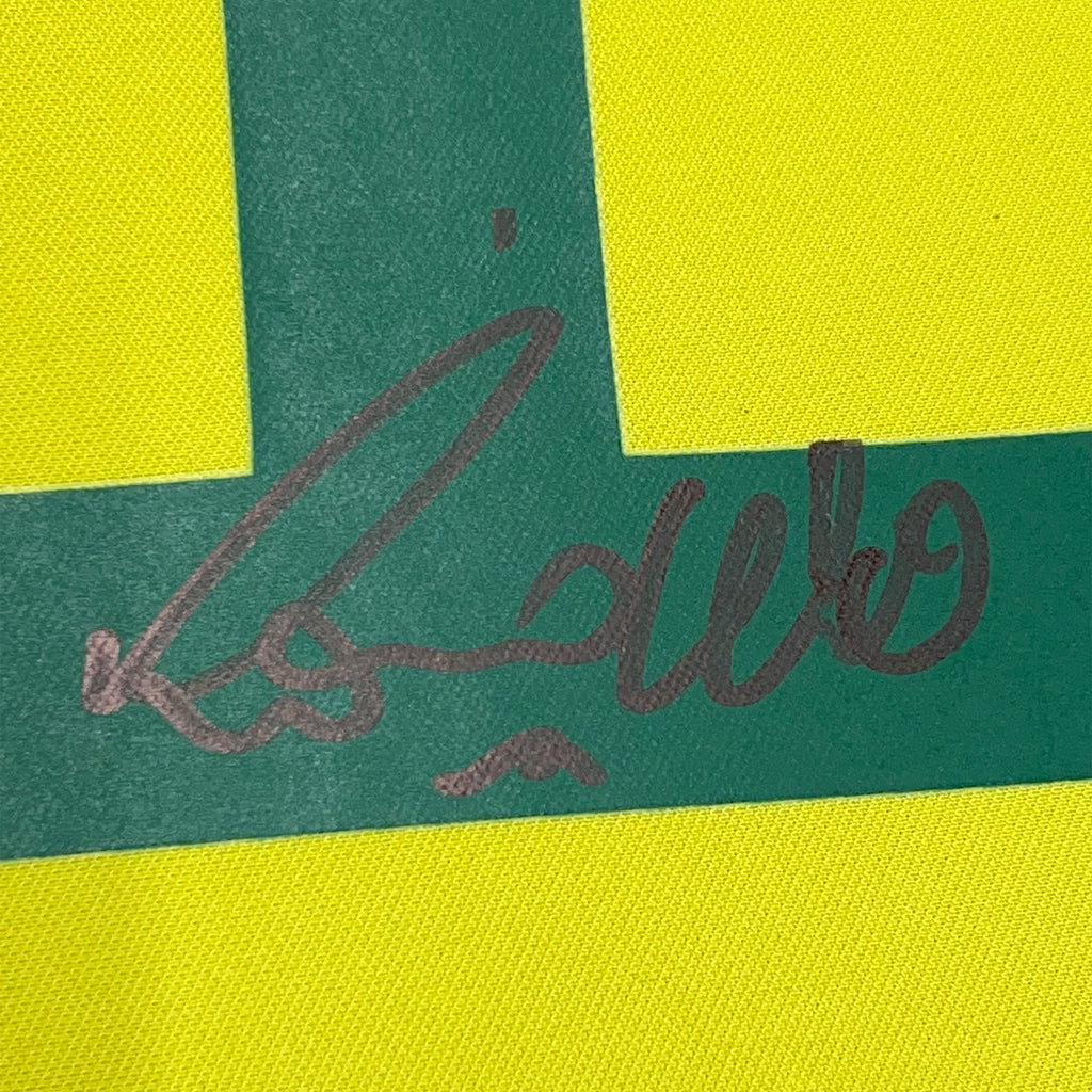 Framed Autographed/Signed Ronaldo Nazario 35x39 Brazil Yellow Soccer Jersey Beckett BAS COA