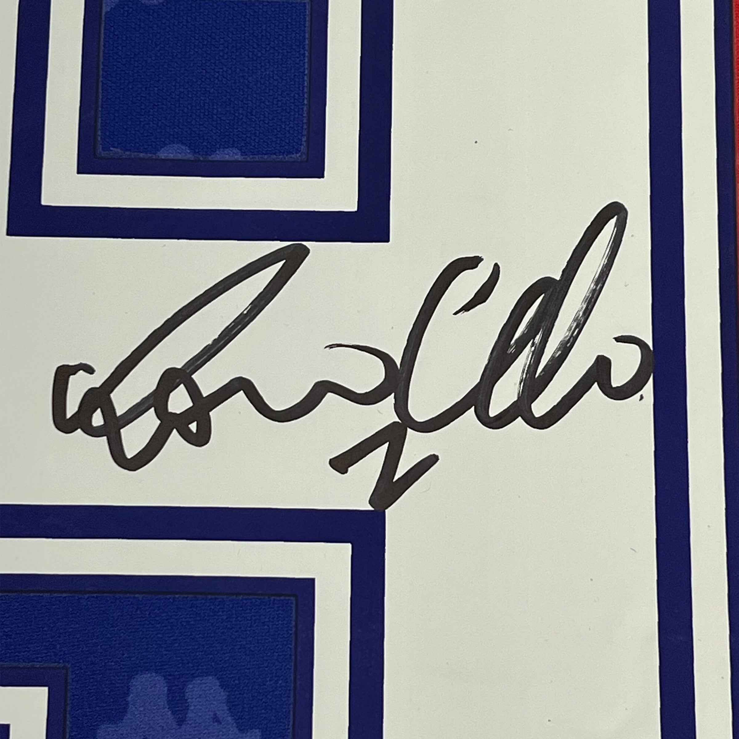 Framed Autographed/Signed Ronaldo Nazario 35x39 FC Barcelona Red/Blue Soccer Jersey Beckett BAS COA