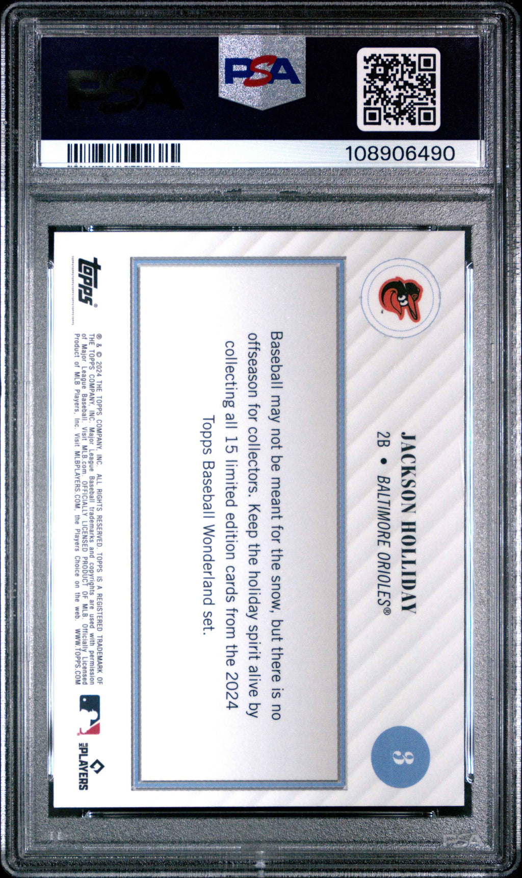 Graded 2024 Topps Wonderland Jackson Holliday #3 Rookie RC Baseball Card PSA 8 Near Mint