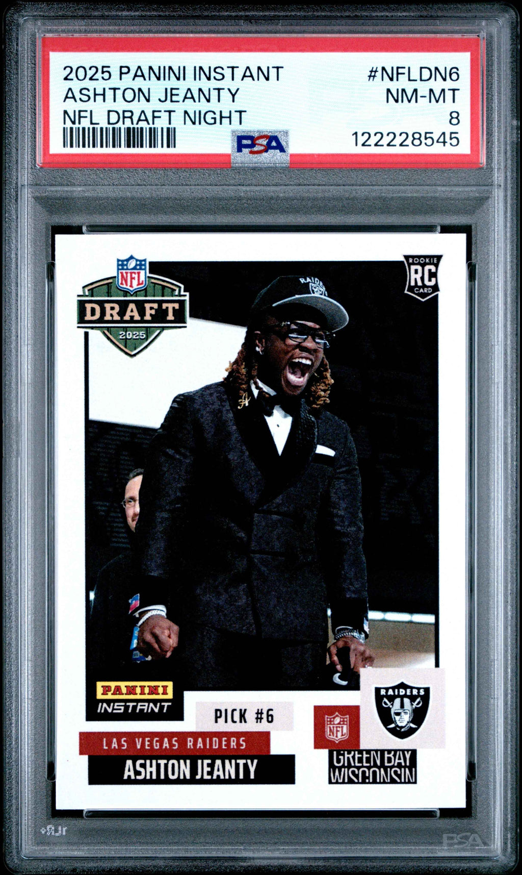 Graded 2025 Panini Instant Ashton Jeanty #NFLDN6 NFL Draft Night Rookie RC Football Card PSA 8 Near Mint