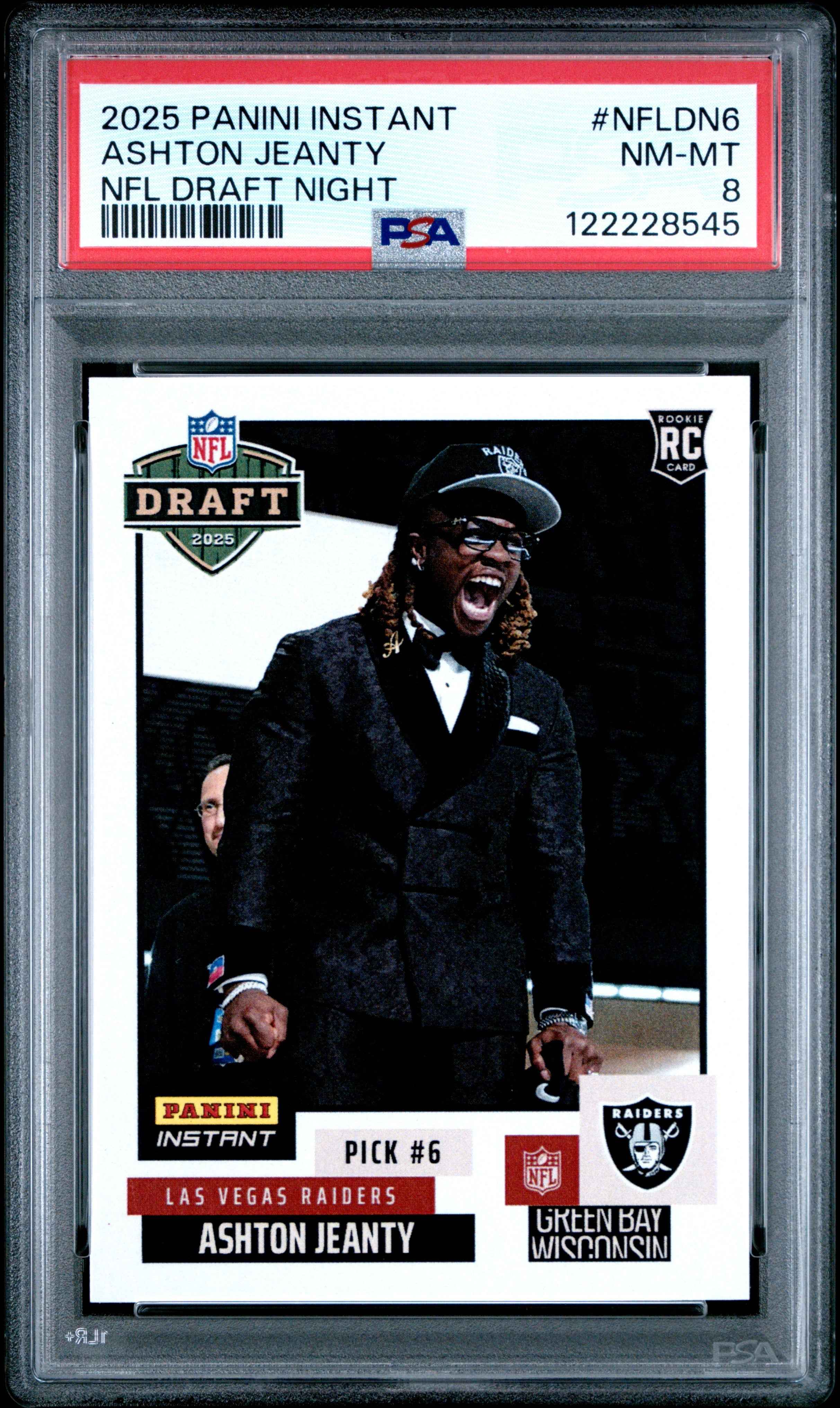 Graded 2025 Panini Instant Ashton Jeanty #NFLDN6 NFL Draft Night Rookie RC Football Card PSA 8 Near Mint