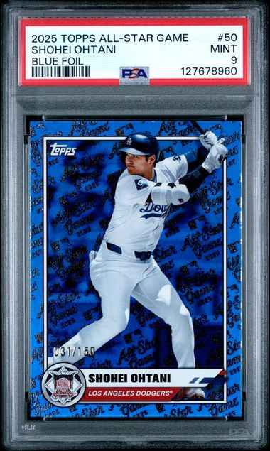 Graded 2025 Topps All Star Game Shohei Ohtani #50 /150 Blue Foil Baseball Card PSA 9 Mint