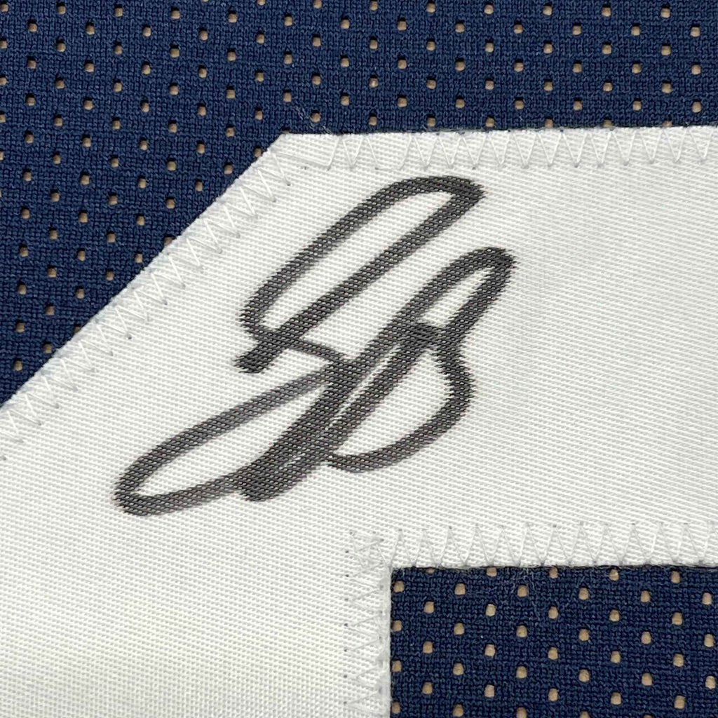 Framed Autographed/Signed Saquon Barkley 35x39 Penn State Blue College Football Jersey Beckett BAS COA