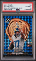Graded 2023 Panini Zenith Puka Nacua #30 Zeal of Approval Blue Rookie RC Football Card PSA 10 Gem Mint