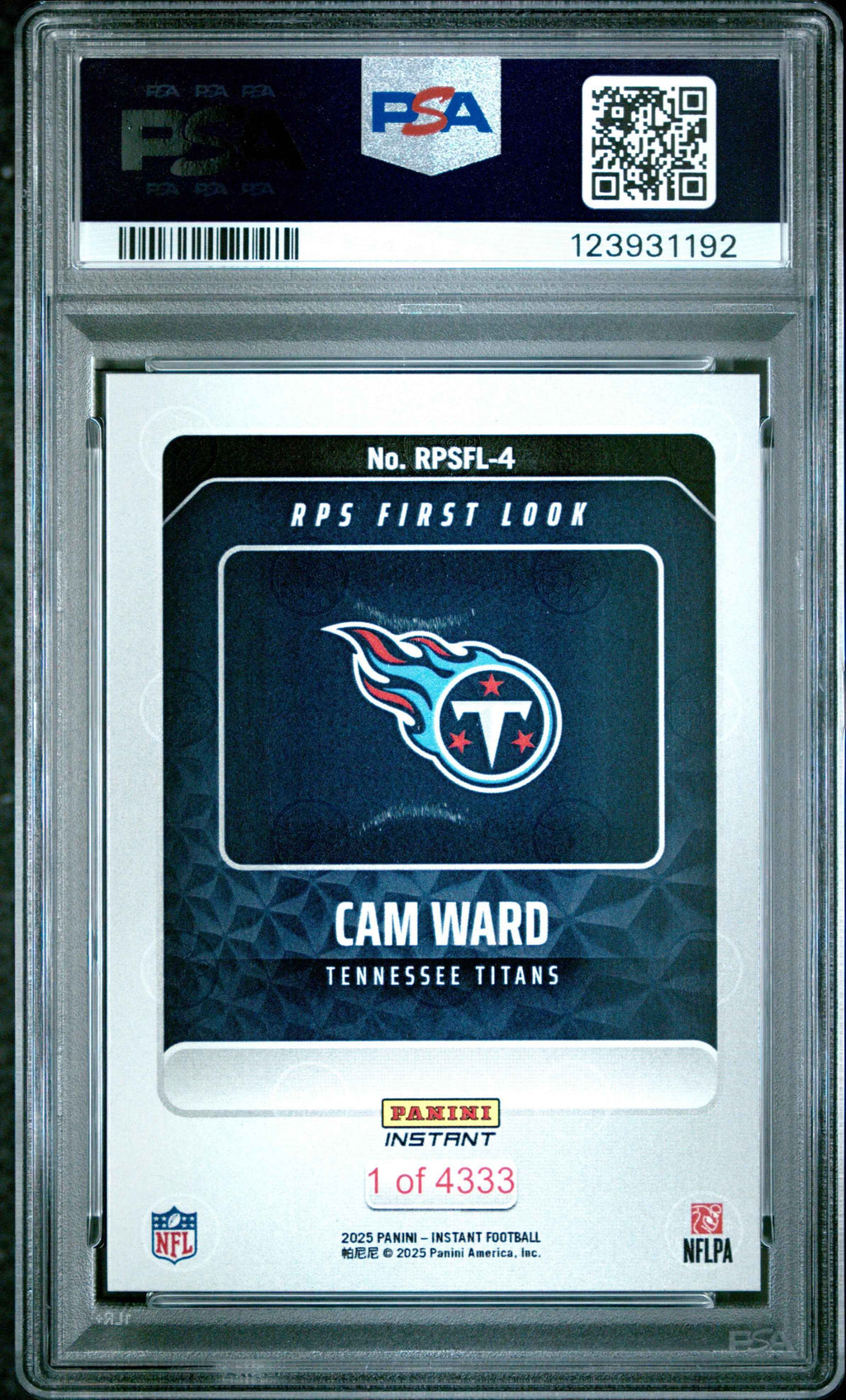 Graded 2025 Panini Instant Cam Ward #RPSFL4 RPS First Look Rookie RC Football Card PSA 10 Gem Mint