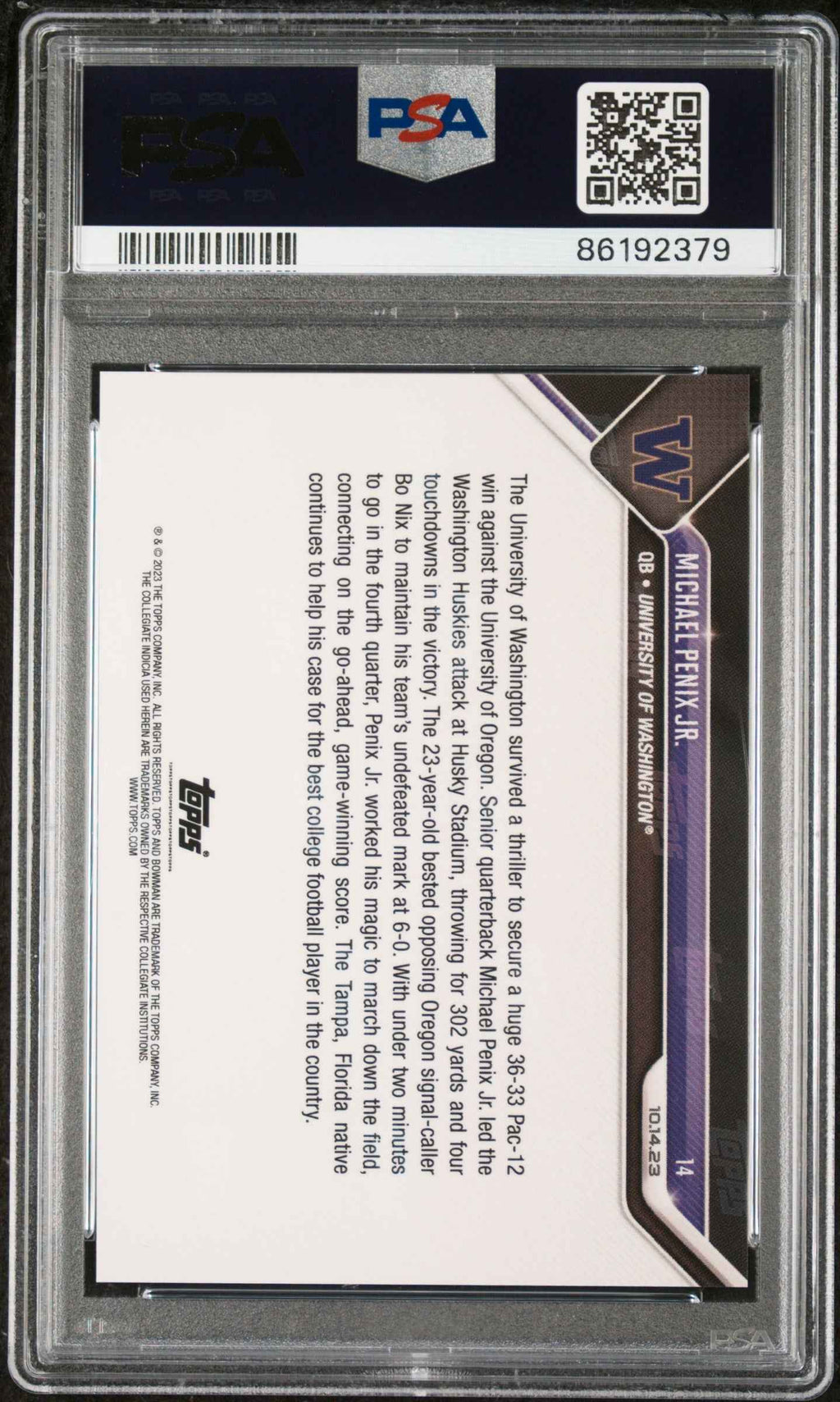 Graded 2023 Topps Bowman U Now Michael Penix Jr. #14 Rookie RC Football Card PSA 10 Gem Mint