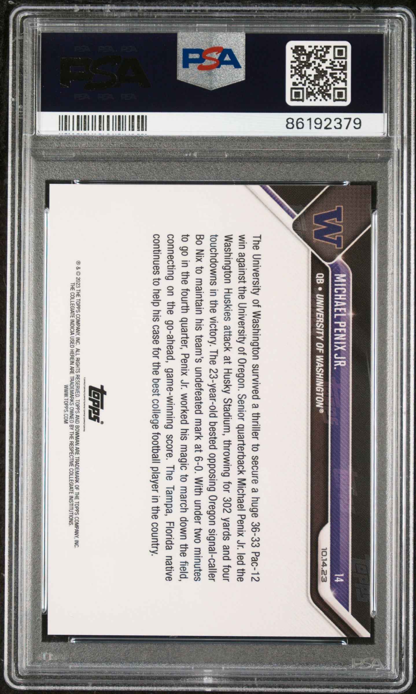 Graded 2023 Topps Bowman U Now Michael Penix Jr. #14 Rookie RC Football Card PSA 10 Gem Mint