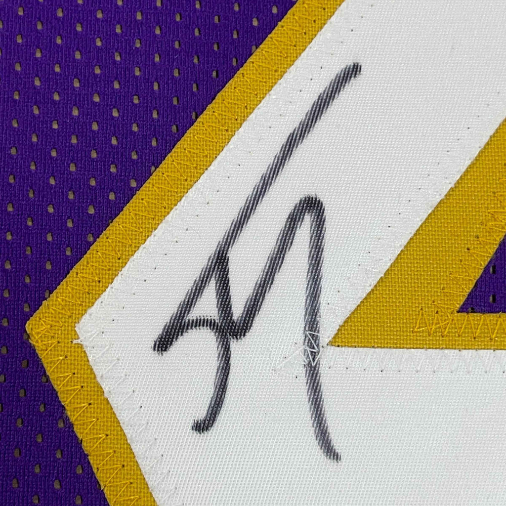 Framed Autographed/Signed Shaquille Shaq O'Neal 35x39 Los Angeles LA Purple Basketball Jersey Beckett BAS COA