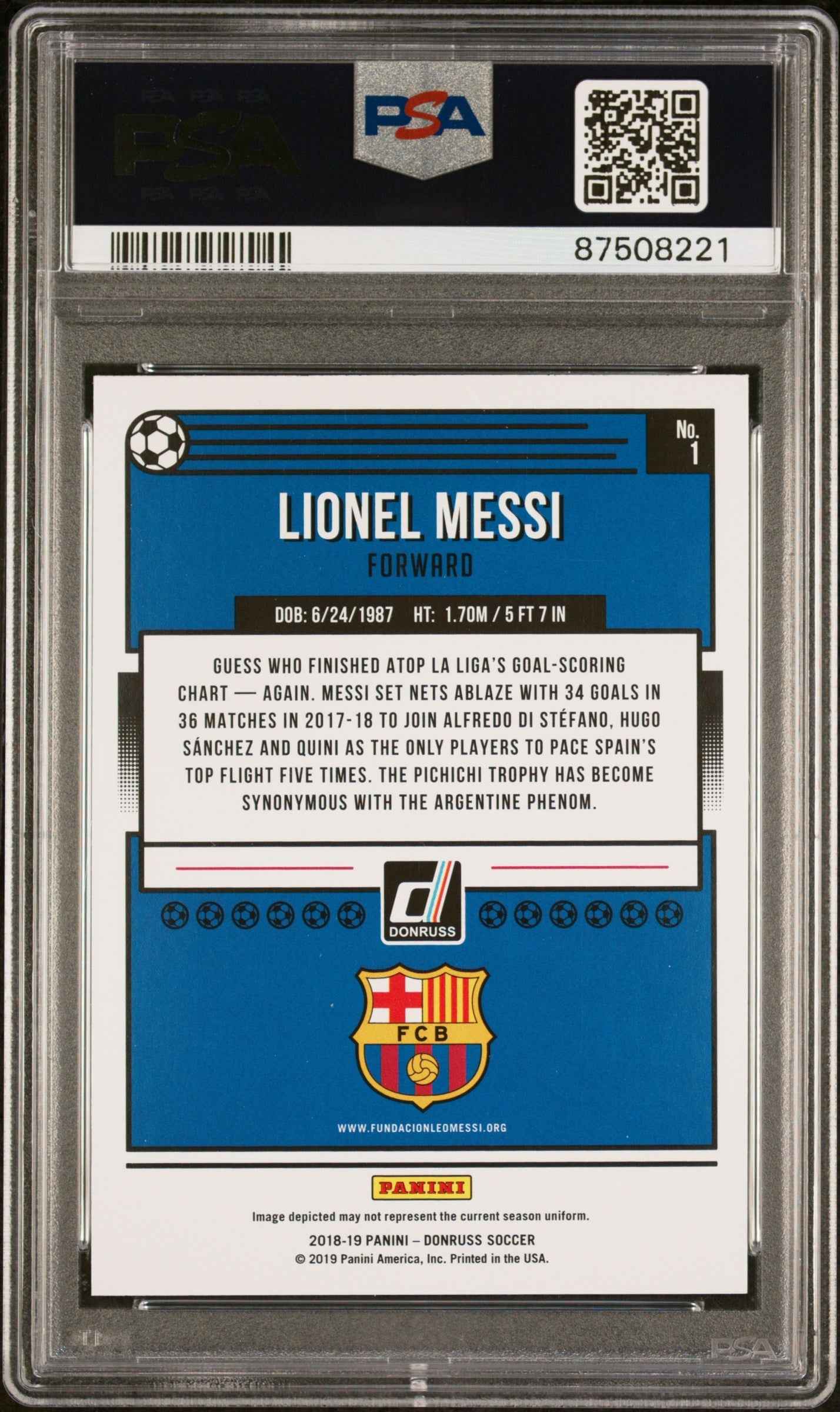 Graded 2018 Panini Donruss Lionel Messi #1 Soccer Card PSA 10 Gem Mint