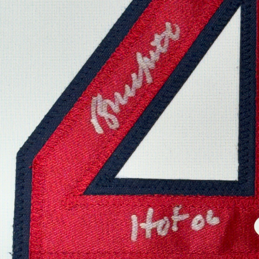 Framed Autographed/Signed Bruce Sutter HOF 06 35x39 St. Louis White Baseball Jersey JSA COA
