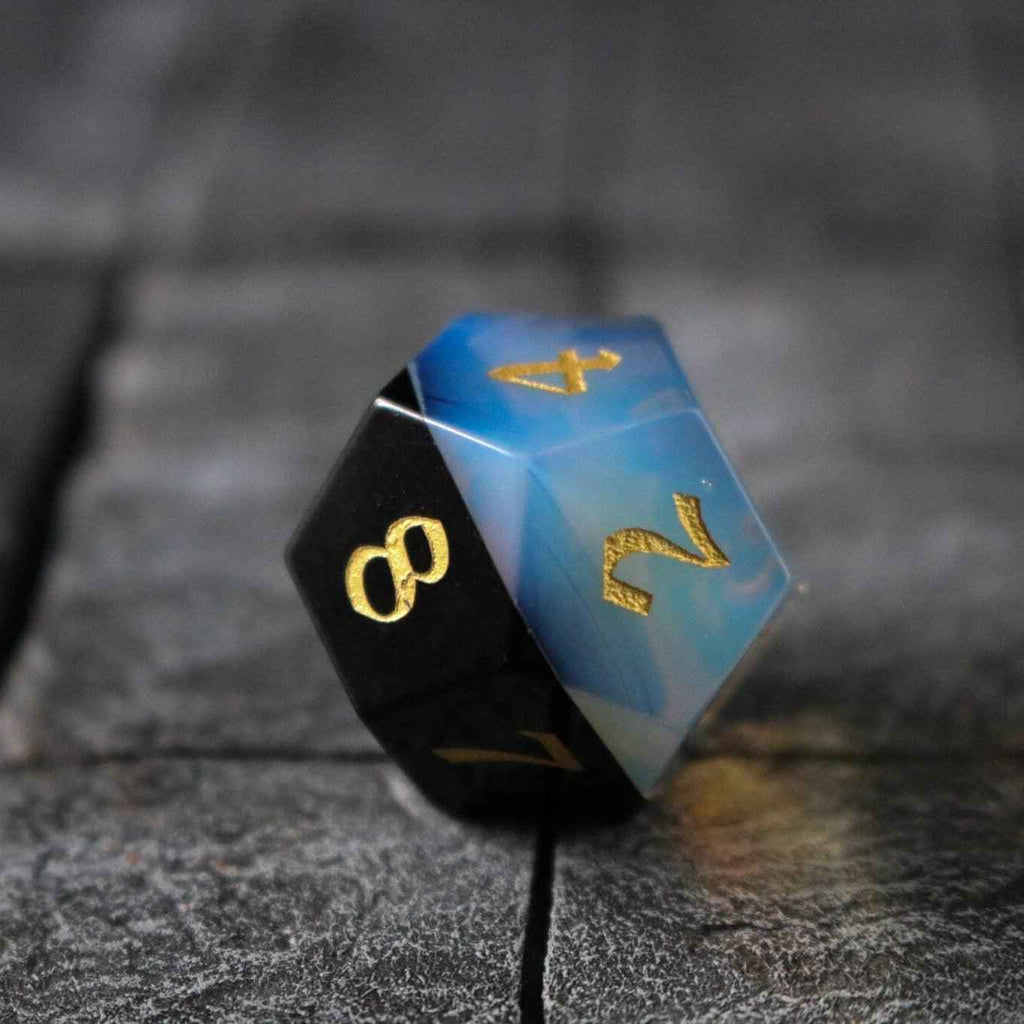 Synthetic Gemstone Two Tone White/Black Hand Carved DND Dice Set