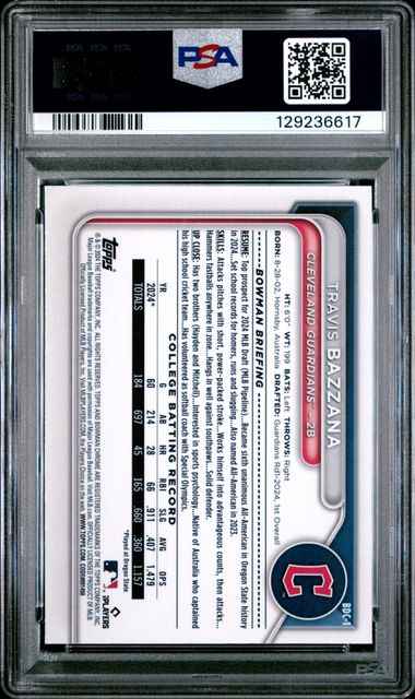 Graded 2024 Topps Bowman Draft Travis Bazzana #BDC1 Chrome Rookie RC Baseball Card PSA 10 Gem Mint