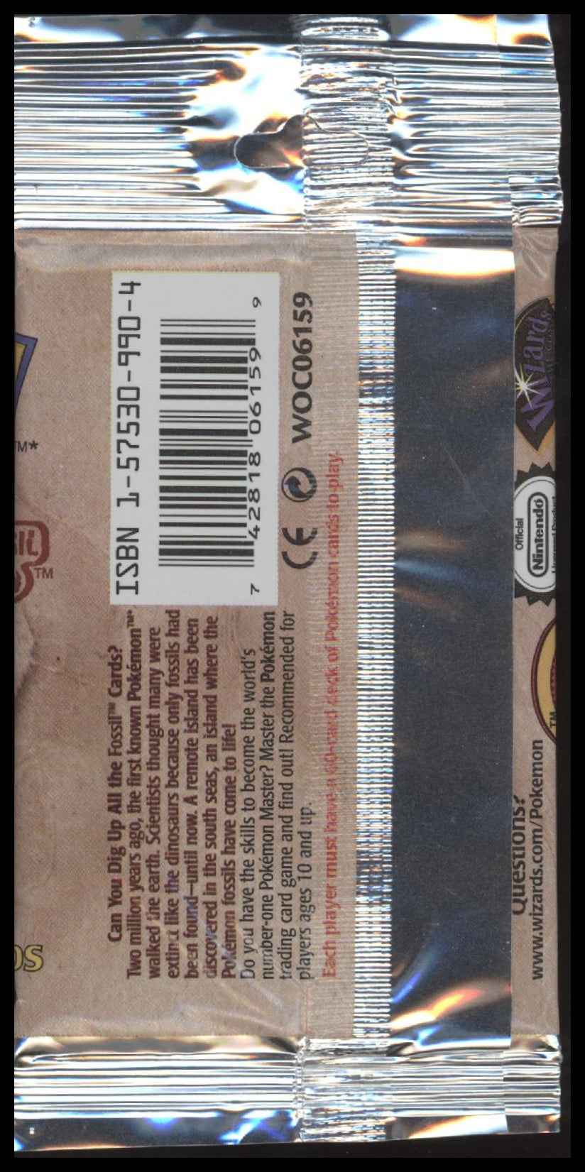 Pokemon Fossil sealed booster error pack