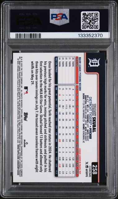 Graded 2025 Topps Chrome Tarik Skubal #258 /99 Green Raywave Baseball Card PSA 10 Gem Mint