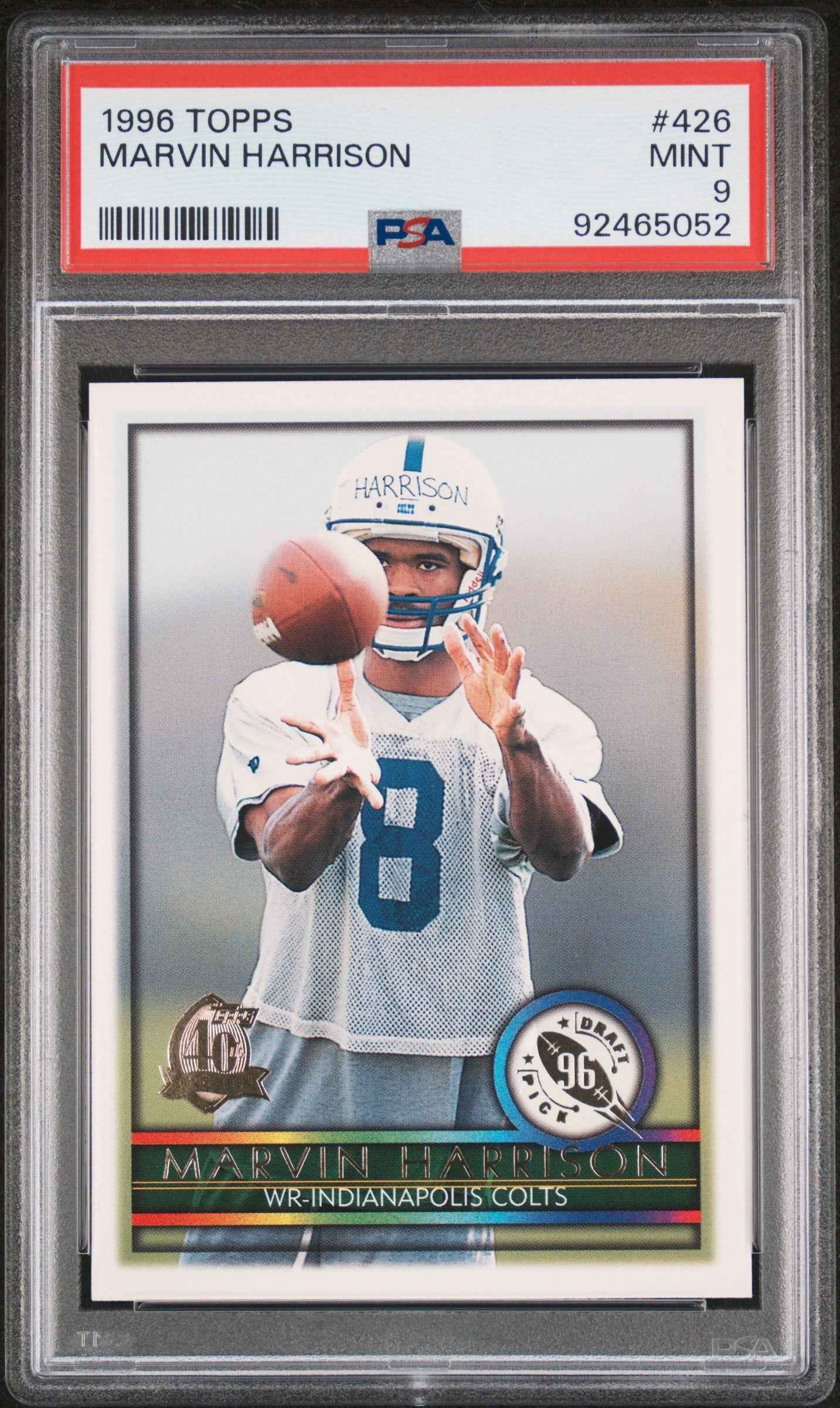 Graded 1996 Topps Marvin Harrison #246 Rookie RC Football Card PSA 9 Mint