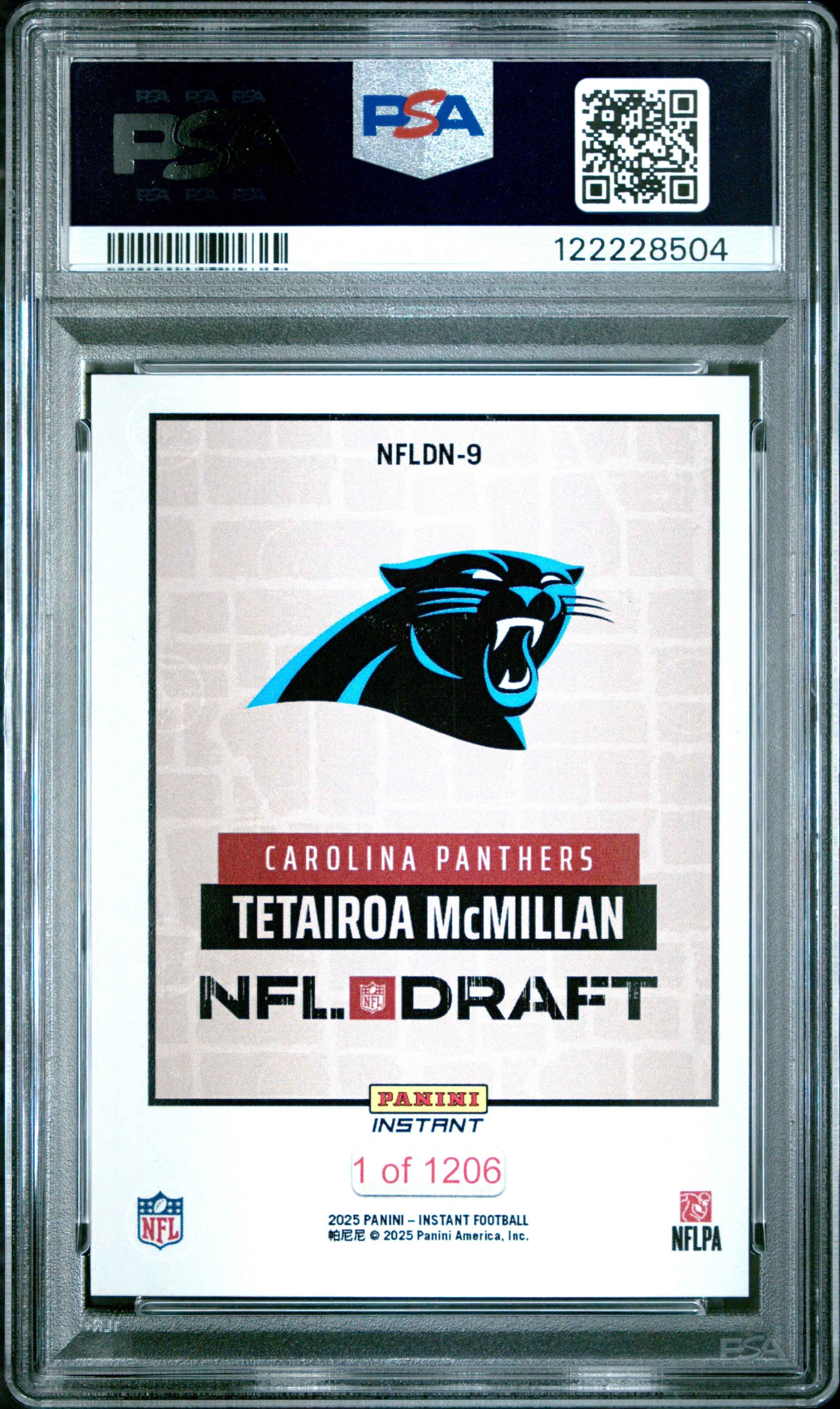 Graded 2025 Panini Instant Tetairoa McMillan #NFLDN9 NFL Draft Night Rookie RC Football Card PSA 8 Near Mint