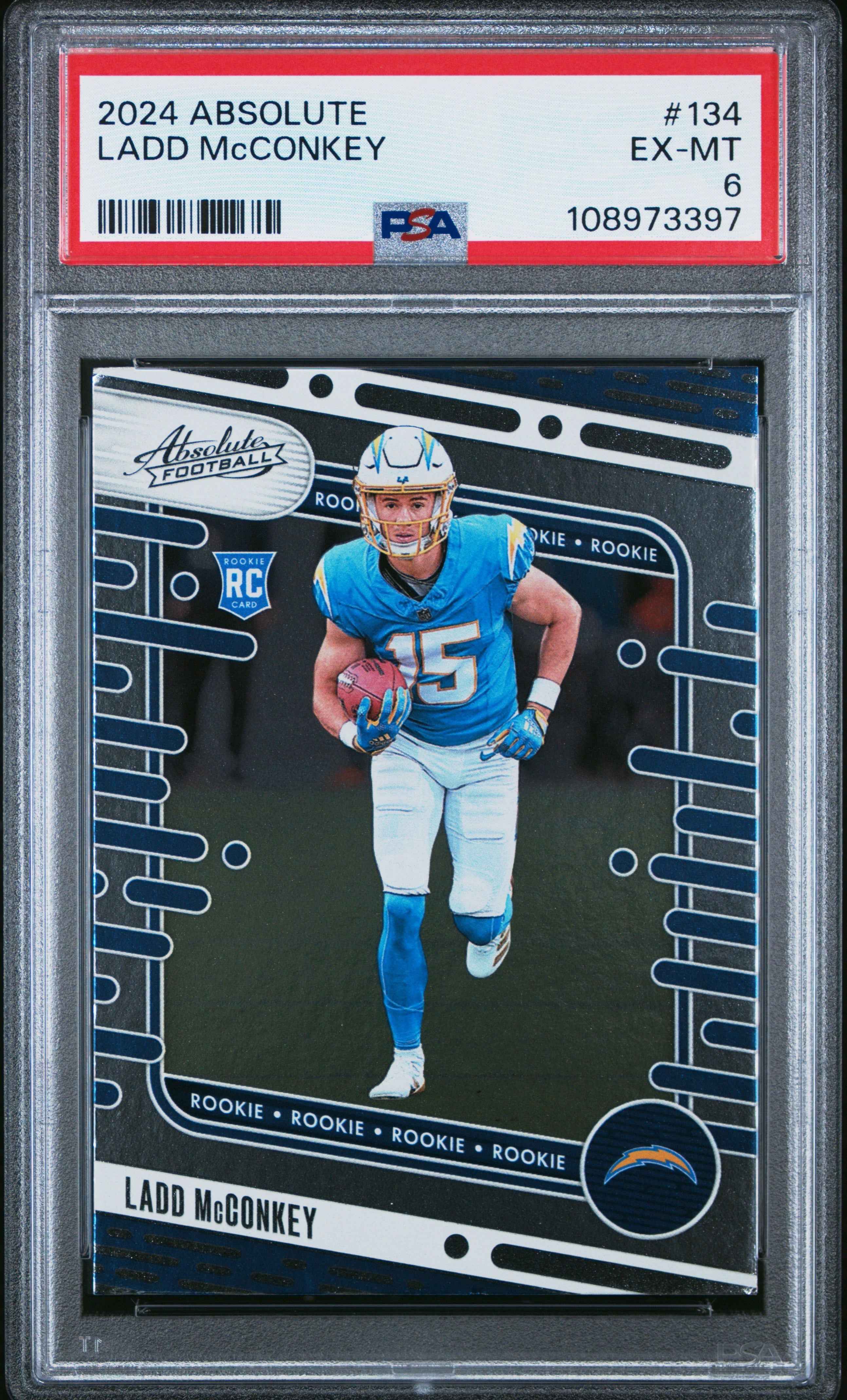 Graded 2024 Panini Absolute Ladd McConkey #134 Rookie RC Football Card PSA 6 EX Mint