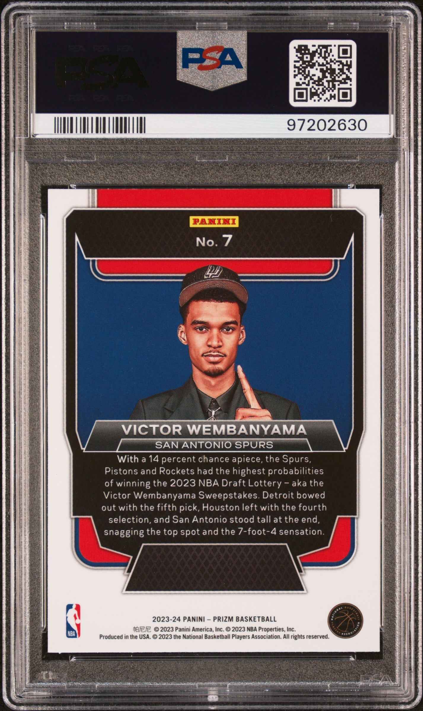 Graded 2023 Panini Prizm Victor Wembanyama #7 Luck of the Lottery Rookie RC Basketball Card PSA 10 Gem Mint