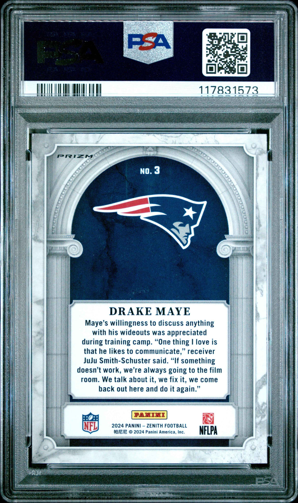 Graded 2024 Panini Zenith Drake Maye #3 Z Marquee Orange Rookie RC Football Card PSA 10 Gem Mint