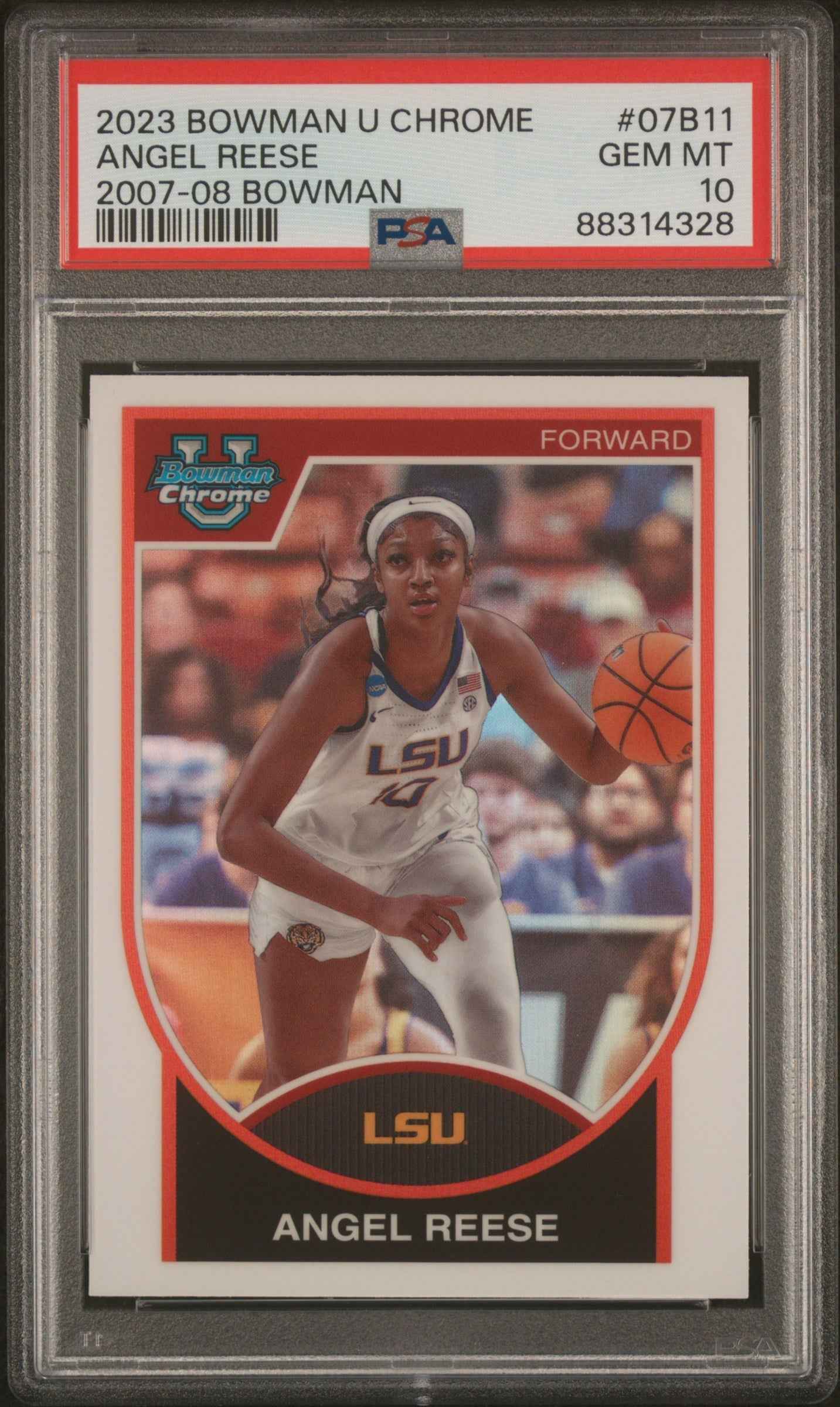 Graded 2023 Topps Bowman U Chrome Angel Reese #07B11 2007-08 Bowman Rookie RC Basketball Card PSA 10 Gem Mint
