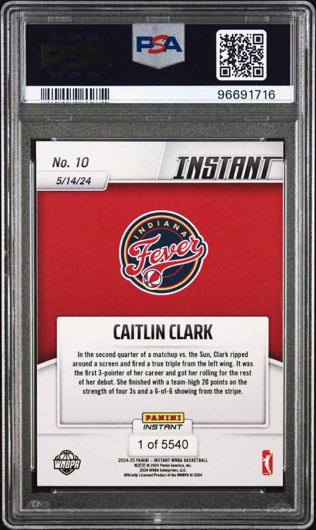 Graded 2024 Panini Instant WNBA Caitlin Clark #10 Rookie RC Basketball Card PSA 9 Mint