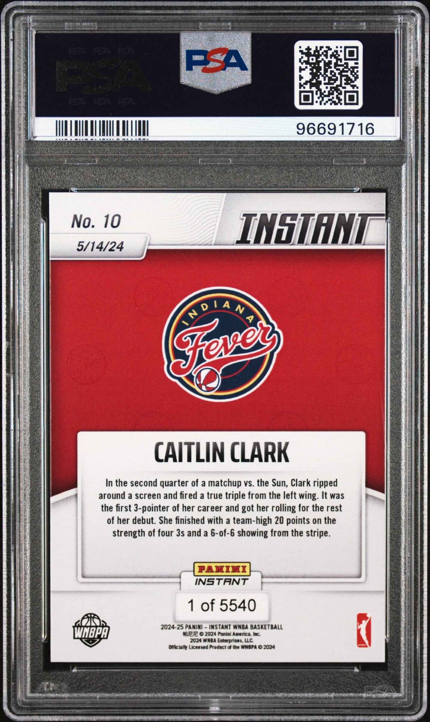 Graded 2024 Panini Instant WNBA Caitlin Clark #10 Rookie RC Basketball Card PSA 9 Mint