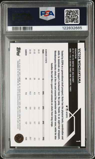 Graded 2023 Topps Chrome Purple Refractor Victor Wembanyama #PUR /349 Rookie RC Basketball Card PSA 10 Gem Mint