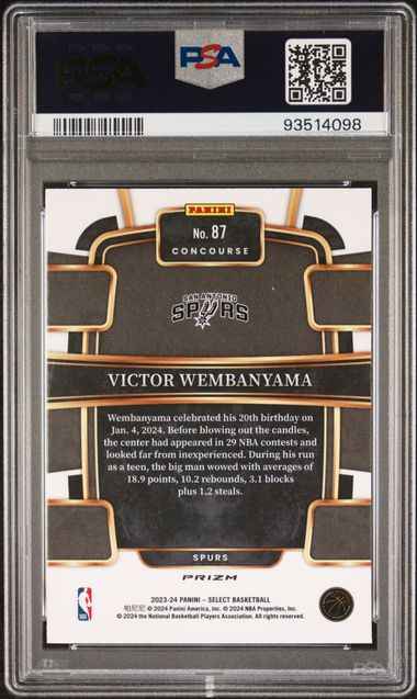 Graded 2023 Panini Select Victor Wembanyama #87 Red Cracked Ice Rookie RC Basketball Card PSA 10 Gem Mint