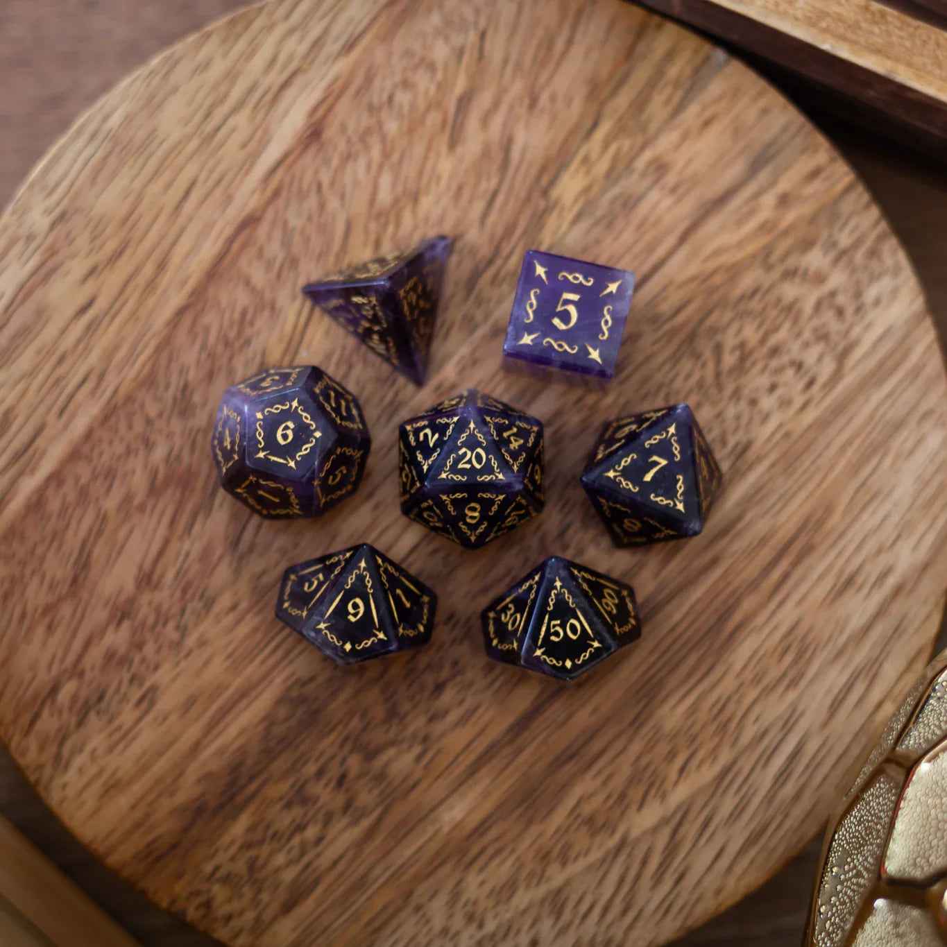 Vine Spike Gemstone Purple Amethyst DND Dice Set