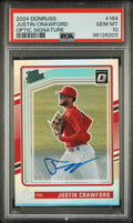 Graded 2024 Panini Donruss Justin Crawford #164 Optic Signature Rookie RC Baseball Card PSA 10 Gem Mint