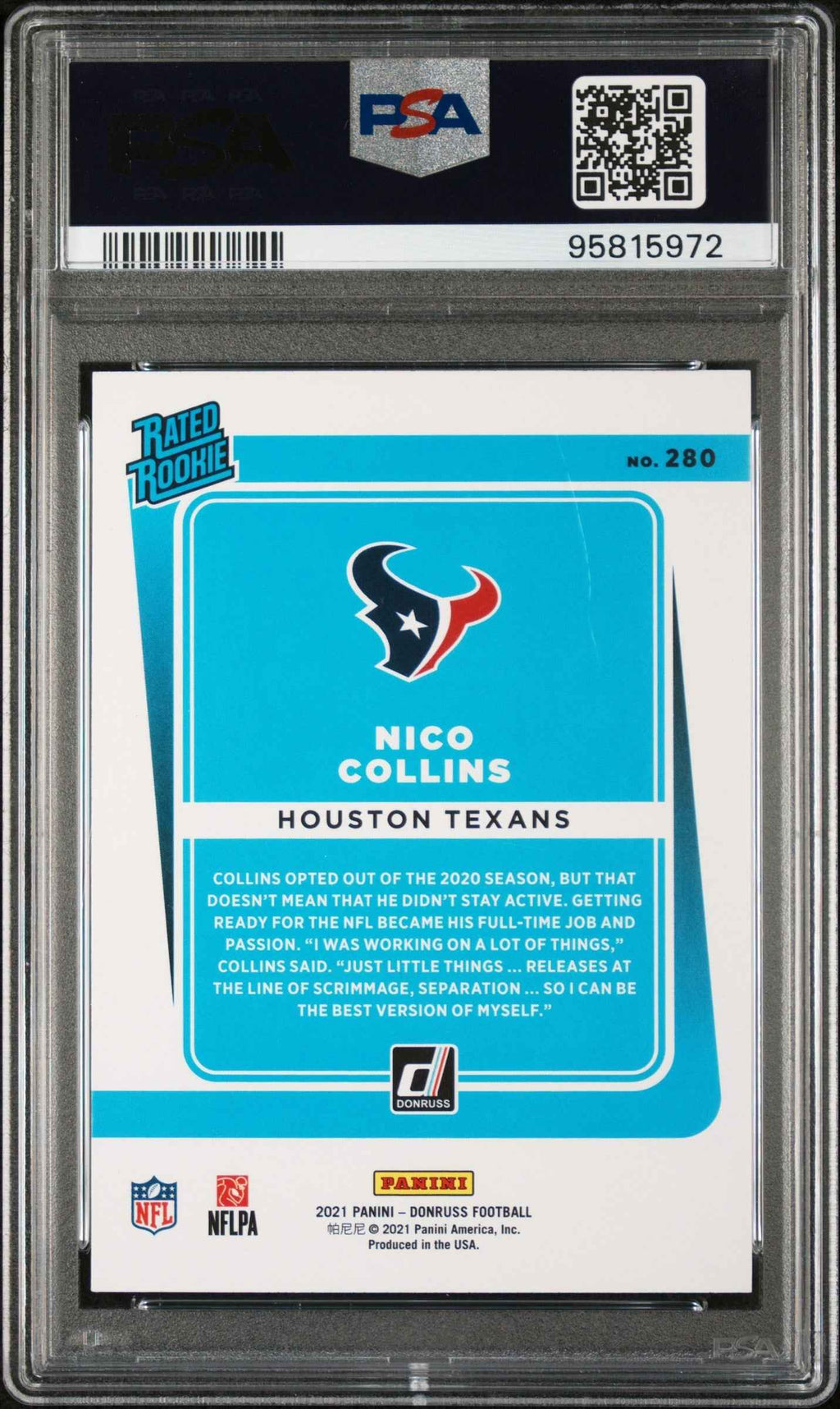 Graded 2021 Panini Donruss Nico Collins #280 Rookie RC Football Card PSA 10 Gem Mint