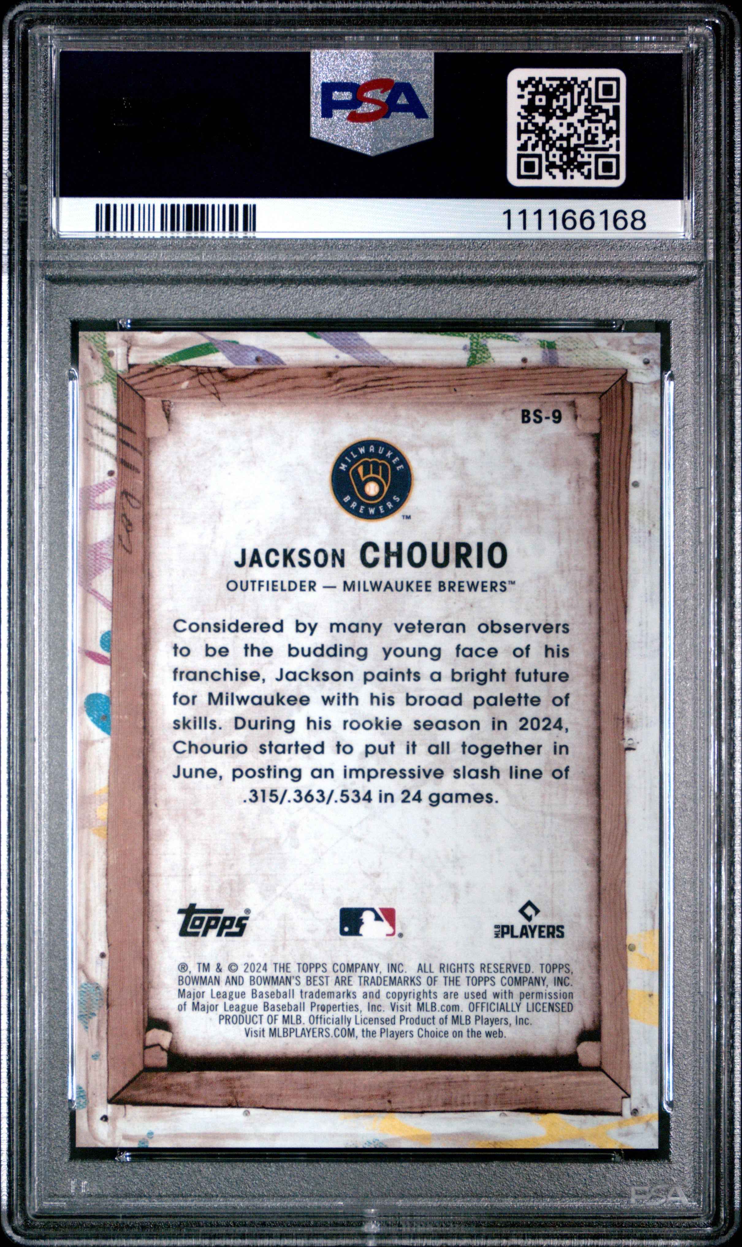 Graded 2024 Topps Bowmans Best Jackson Chourio #BS9 Bowman Showpieces Rookie RC Baseball Card PSA 10 Gem Mint