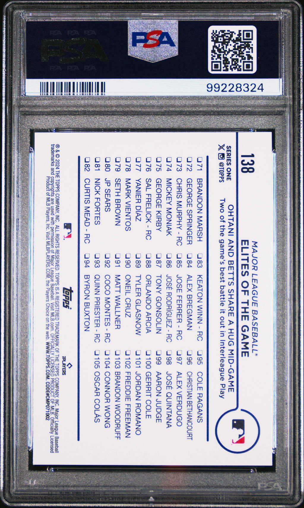 Graded 2024 Topps 582 Monty Shohei Ohtani/Mookie Betts #138 Baseball Card PSA 10 Gem Mint
