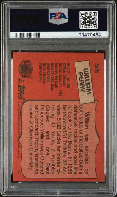 Graded 1987 Topps William "The Refrigerator" Perry #55 Football Card PSA 8 NM-MT