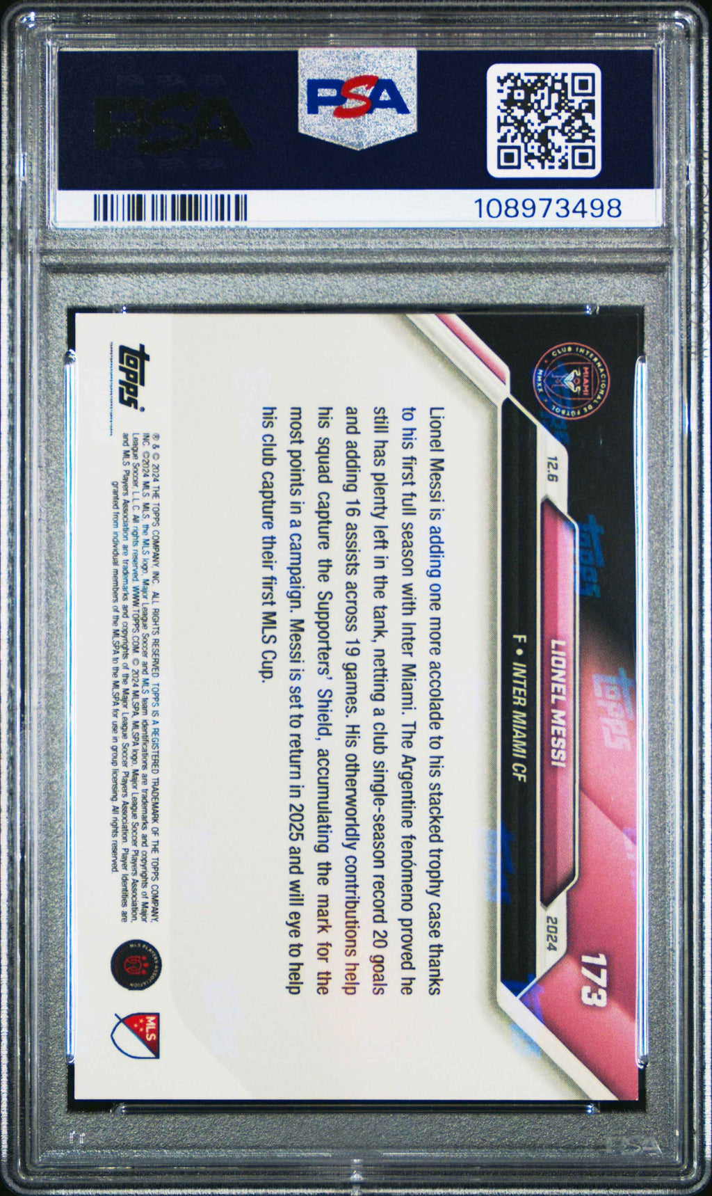 Graded 2024 Topps Now MLS Lionel Messi #173 Black /99 Soccer Card PSA 10 Gem Mint