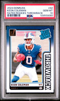 Graded 2024 Panini Donruss Keon Coleman #42 Rated Rookies Throwback Rookie RC Football Card PSA 10 Gem Mint