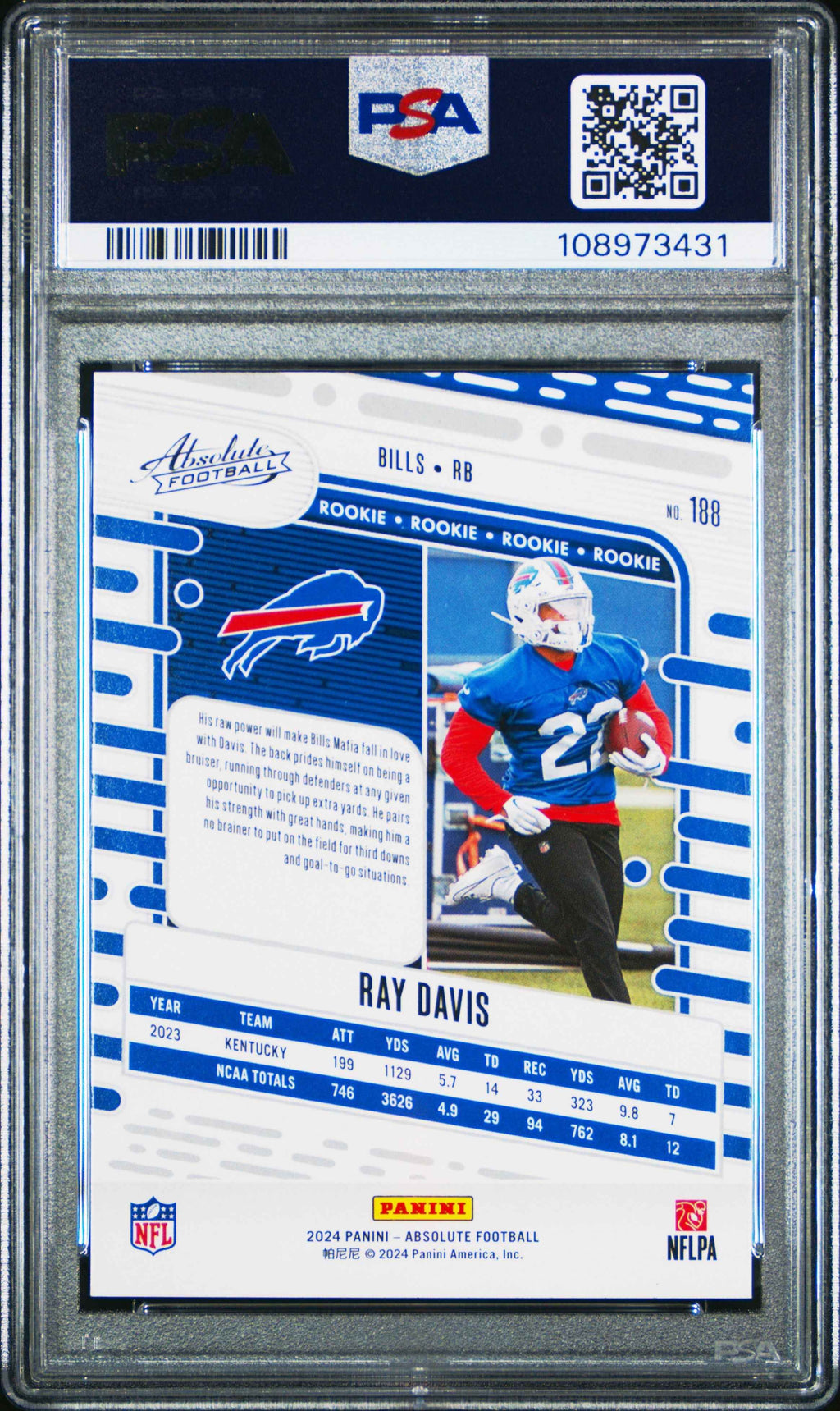 Graded 2024 Panini Absolute Ray Davis #188 Rookie RC Football Card PSA 10 Gem Mint