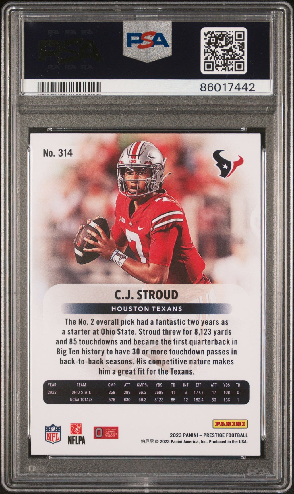Graded 2023 Panini Prestige CJ Stroud #314 Rookie RC Football Card PSA 10 Gem Mint