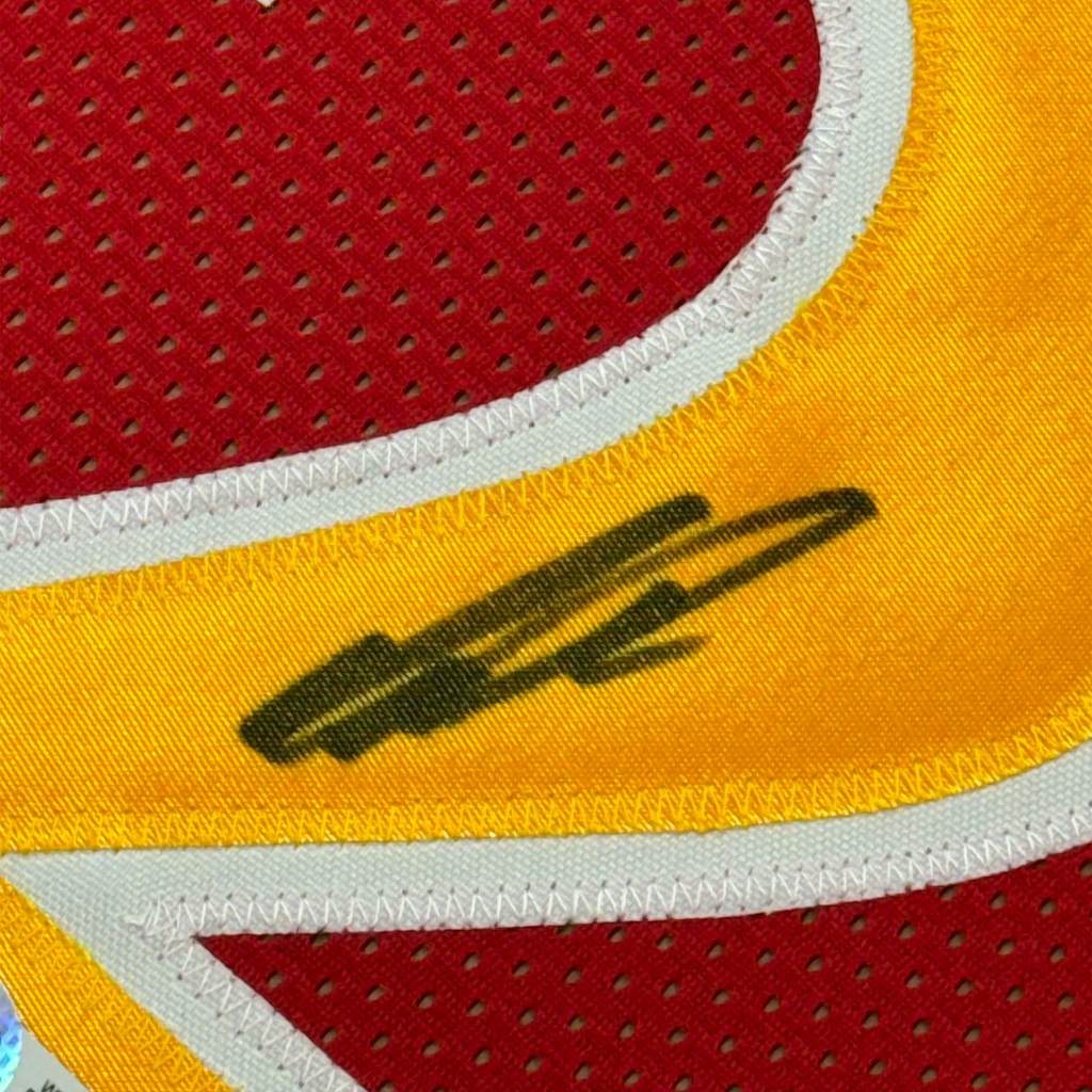 Framed Autographed/Signed Dominique Wilkins 35x39 Atlanta Red Basketball Jersey PSA/DNA COA