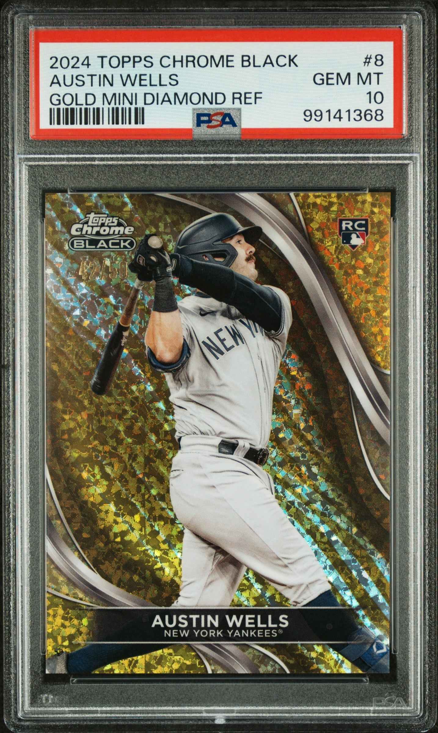 Graded 2024 Topps Chrome Black Austin Wells #8 Gold Mini Diamond Refractor #/50 Rookie RC Baseball Card PSA 10 Gem Mint